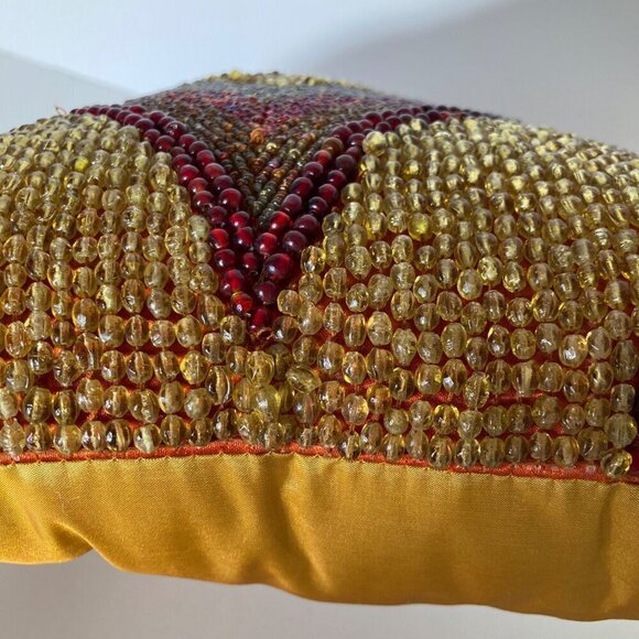 Pier 1 Imports Beaded Luxury Throw Pillow Geometric Red Gold Silver 11 x 11" - Picture 5 of 8